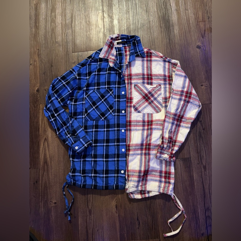 Men's Blue and Red Plaid Shirt